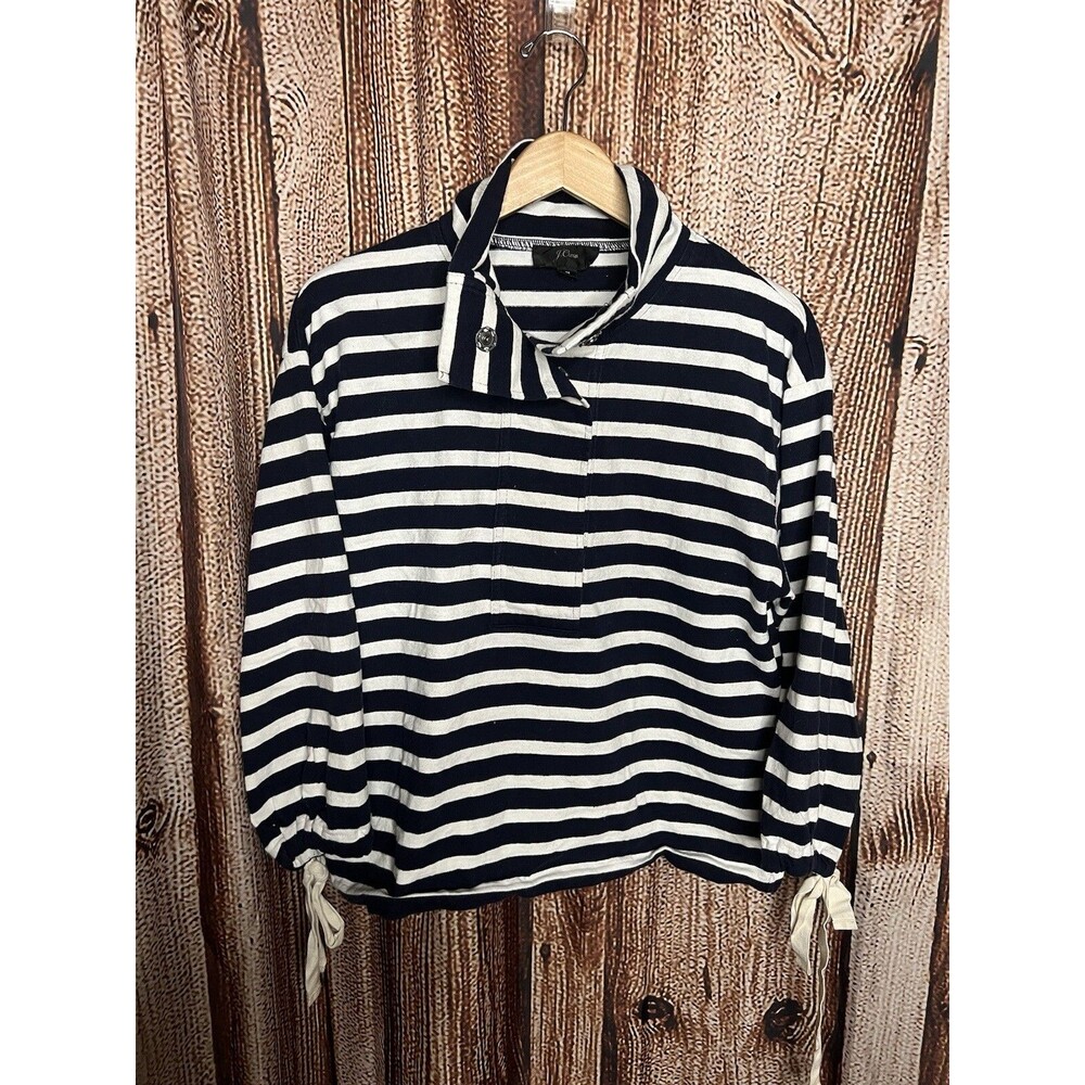 J. Crew Womens Blue Striped Long Sleeve Knitted Pullover 1/2 Button Up sweater M